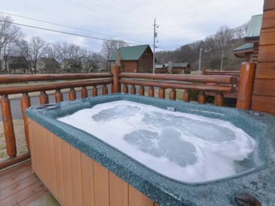 Hot tub located on the front deck.