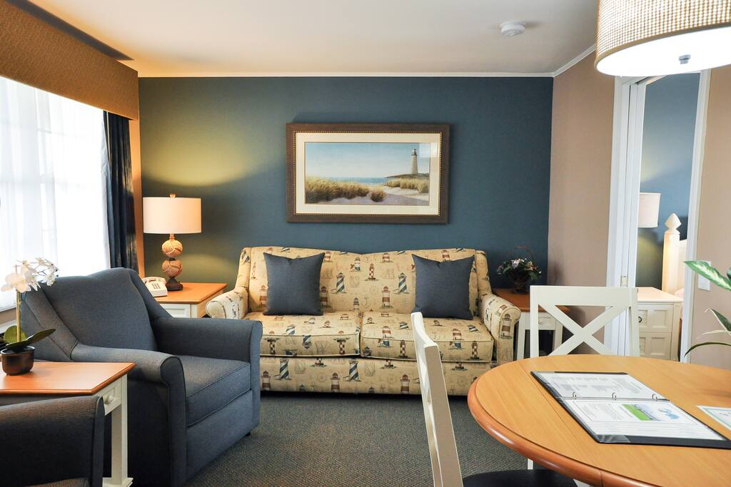 The living room w/ sofa bed