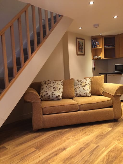This is a newly renovated cottage that is open plan downstairs with stairs leading up to a bedroom and ensuite bathroom. Take care on the stairs as they are steep and fairly narrow.