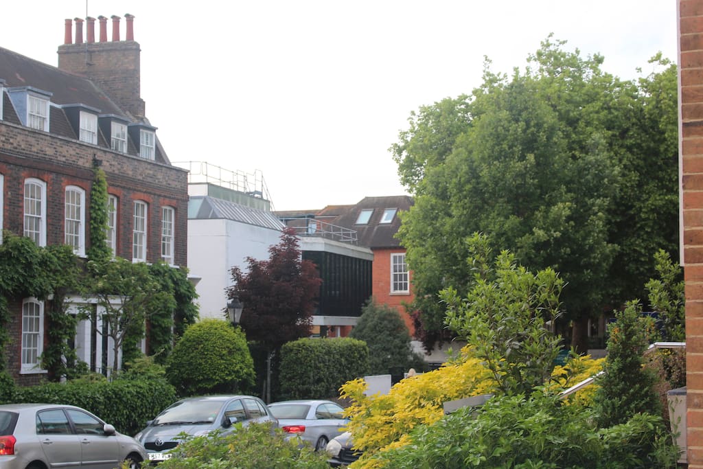Leafy, sunlit street with Thames River 3 mins away, college across the road. Green spaces, jogging, walking parks. Richmond Castle 2 mins. Gym with heated pool less than 4 mins away.