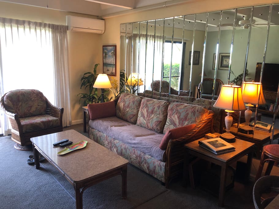 Air conditioned living room with queen sofa sleeper and a fabulous ocean view.