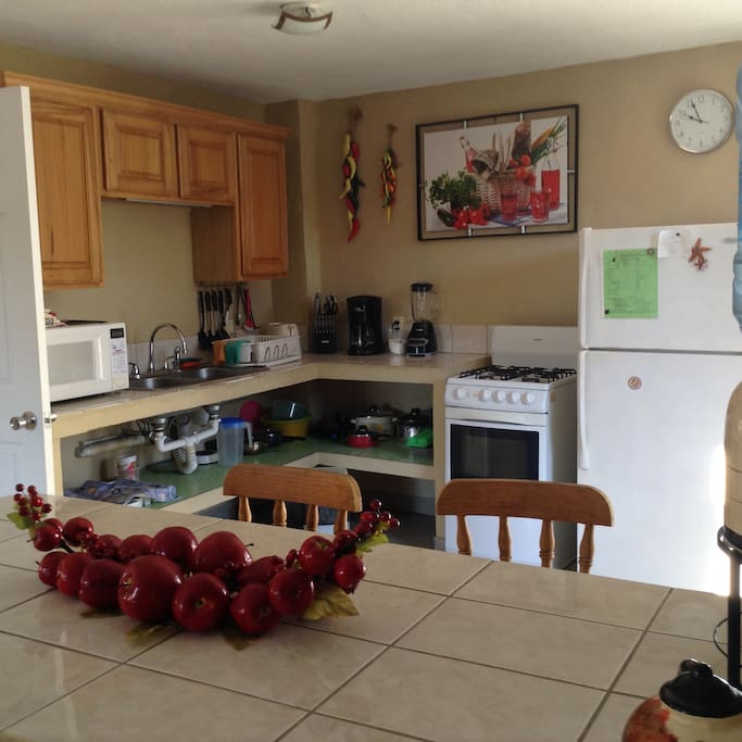 Bright, kitchens with lots of space and modern appliances.