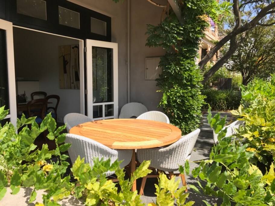 Sunlit outdoor entertaining terrace