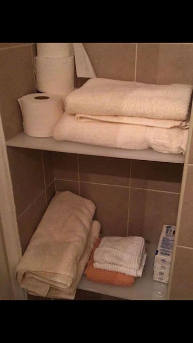 Plenty of clean towels and necessities in the bathroom at your disposal
