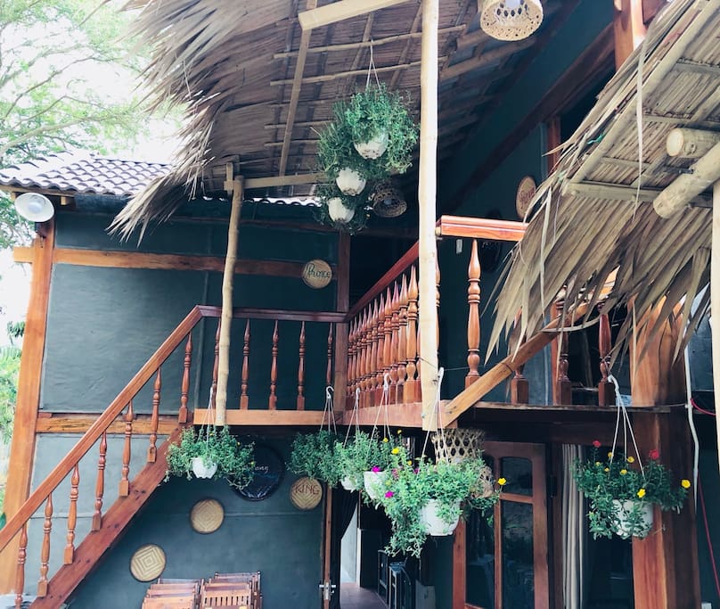 4 beedrooms in a wooden stilt house