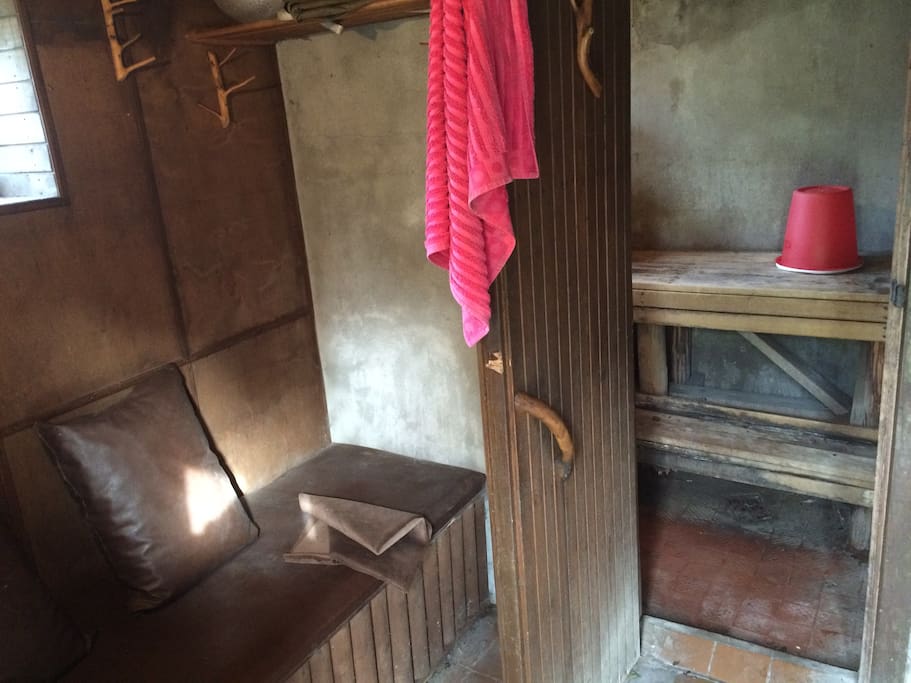 Sauna with hall.