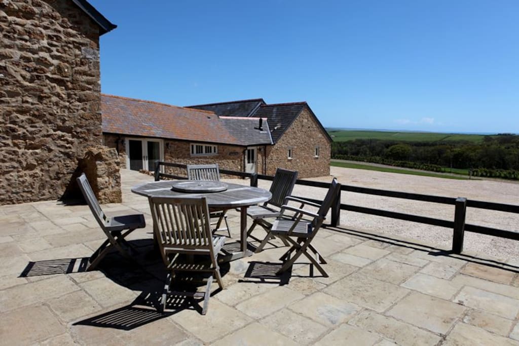 Terrace looking out to Chesil Beach and Fleet Lagoon