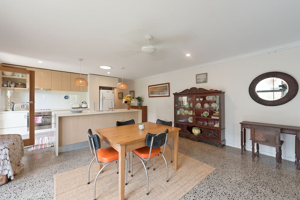 Open-plan kitchen and dining area