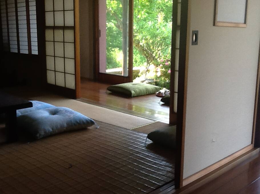 和室から縁側、庭へと。