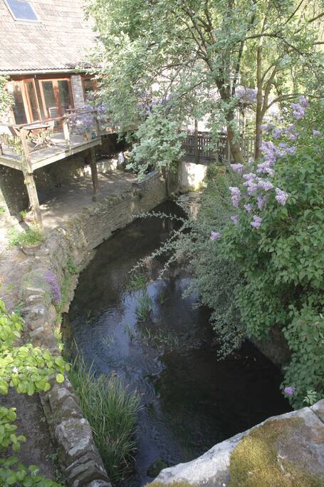 View of stream, balcony and doors through to living area