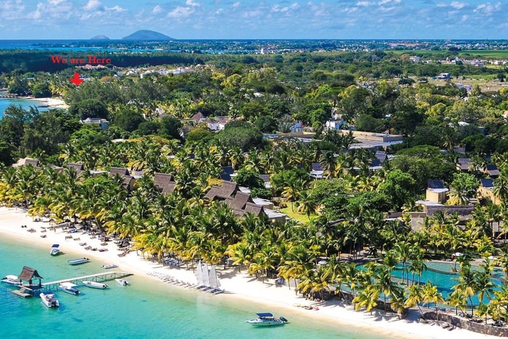 Aerial view on Trou Aux Biches beach and our location