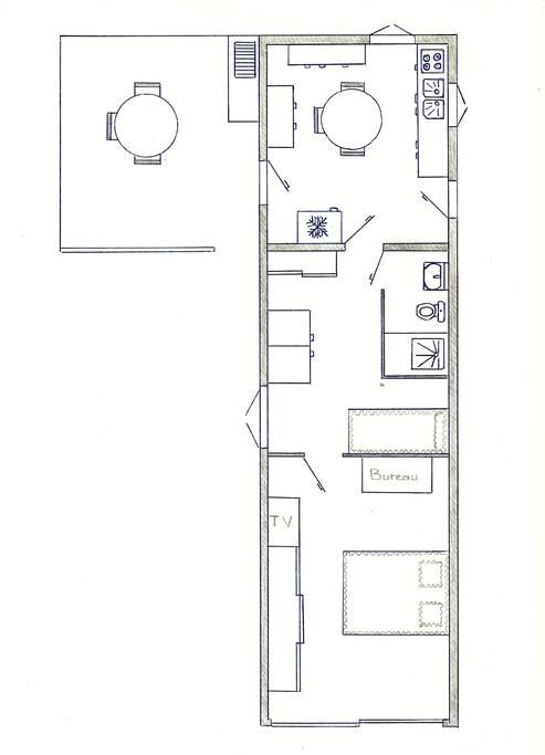 Plan de masse Cuisine et patio orientée vers le sud