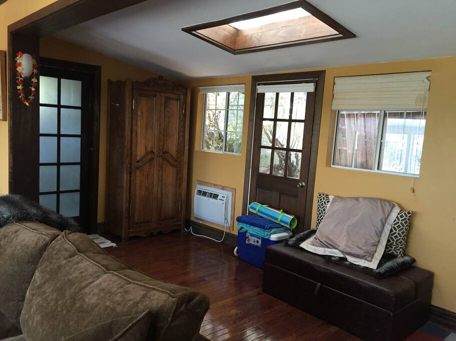 Main air conditioned room. There is the main studio, kitchen, sun room, and bathroom. 625+ square feet.