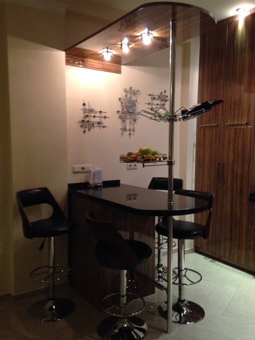 Granite-top eating area.