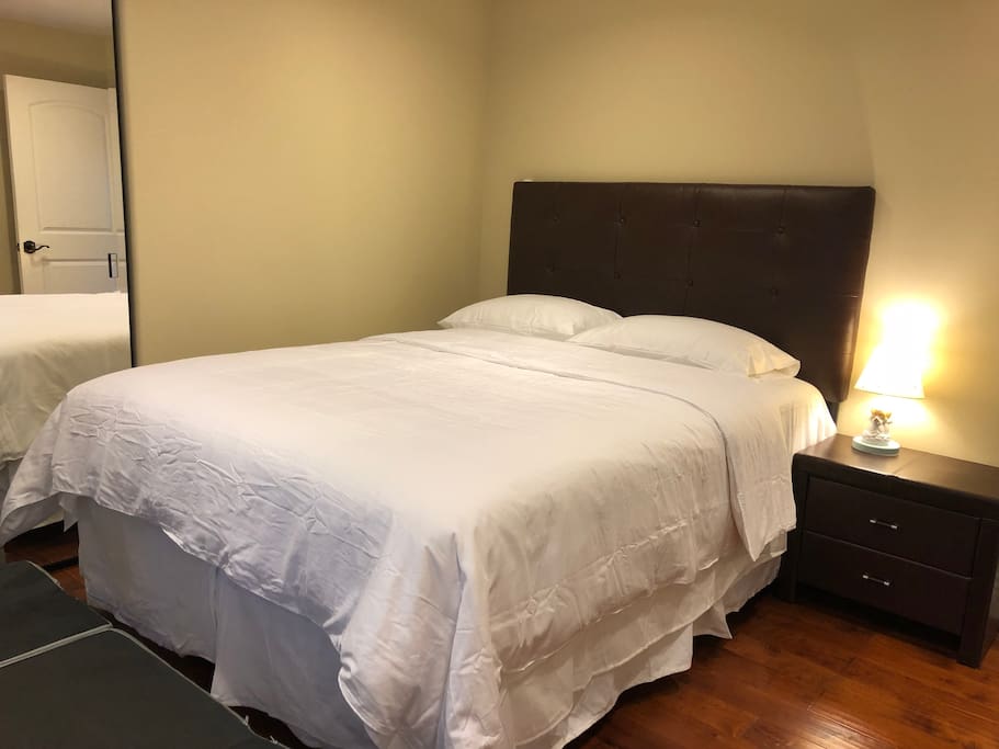 P 可住3人的客房,一張雙人床,一張單人床,帶寫字桌。房門可鎖。
Private Room for 3, with one queen bed, one twin bed, and a desk. Room is lockable.