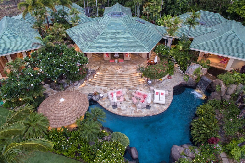 Aerial view of this gorgeous 5 Bedroom pod-style estate home composed of 3 pavillions