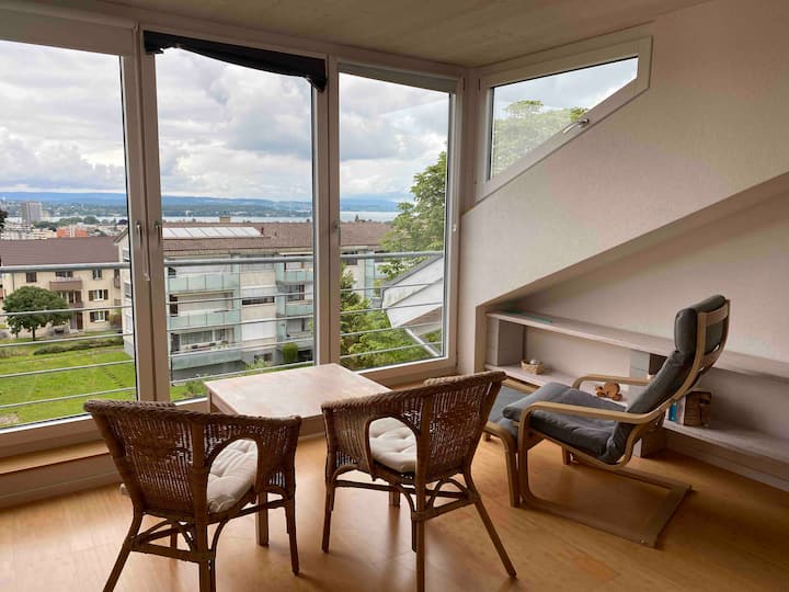 Sala de estar con vista al lago