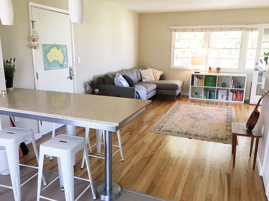 Kitchen bench-top with 4 bar stools