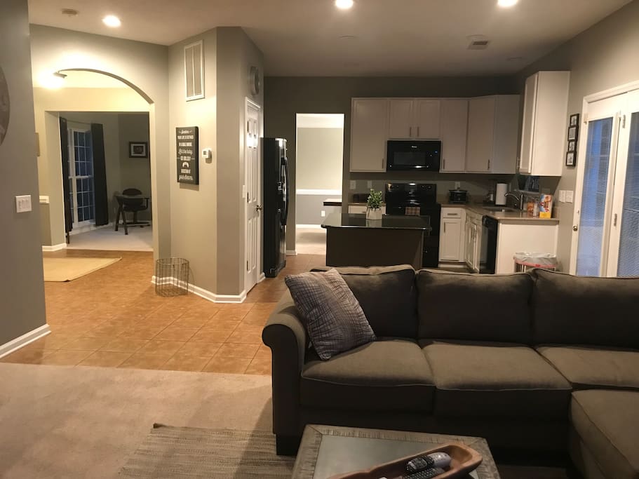 Looking from the living room into the kitchen