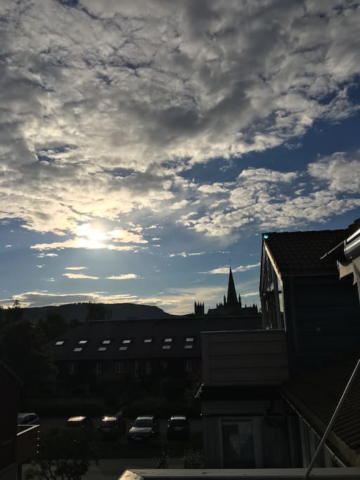Balkony view of the Nidaros Cathedral - evening sun until 21.30-ish