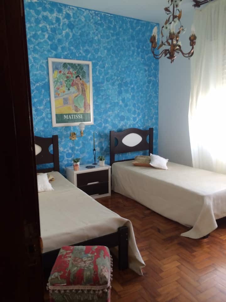 Ოთახი ორი ერთადგილიანი საწოლითა და კარადებით. 