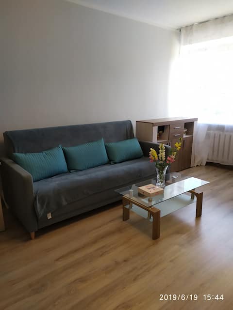 two-roomed flat near the center and beach