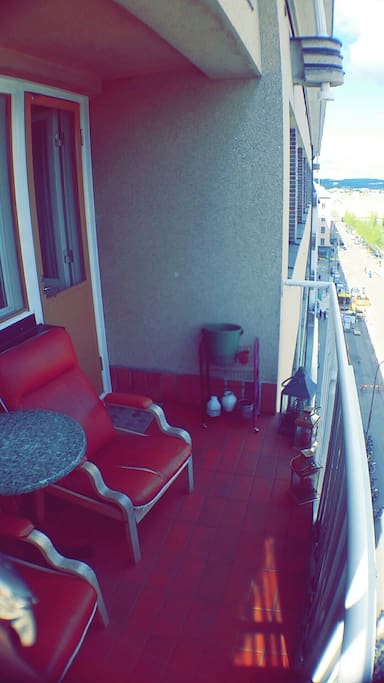 Private, top floor balcony. Enjoy breakfast here, coffee or just relax over the view of the city center. :)