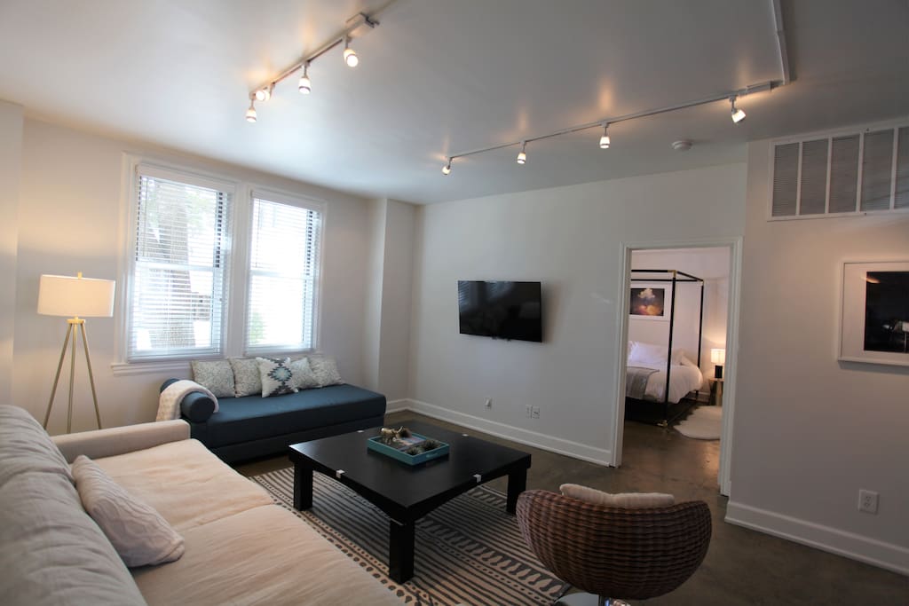 Living room with wall mounted flat screen