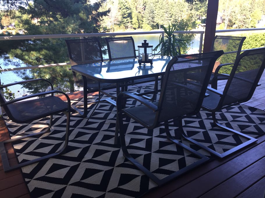 Eating area off Kitchen outdoors, late summer.