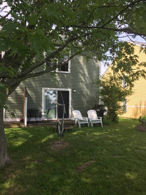 Nice, quiet, back porch and green space.