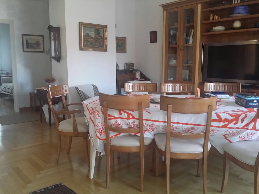 View of spacious Living Room/ Dining room from balcony