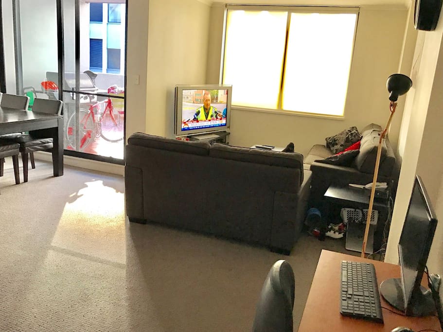 Spacious living room, with Foxtel TV