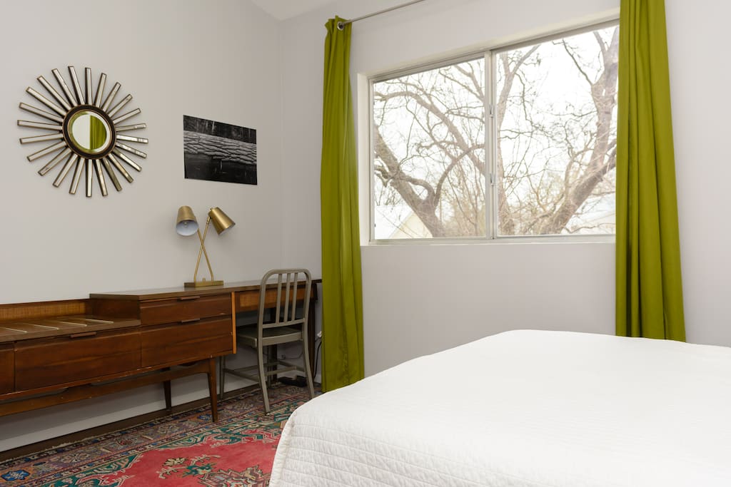 East-facing window gets sun all day. Blackout curtains allow you to sleep in undisturbed.