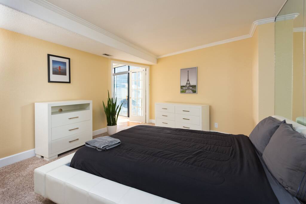 Master bedroom, queen sized bed, high chest and dresser