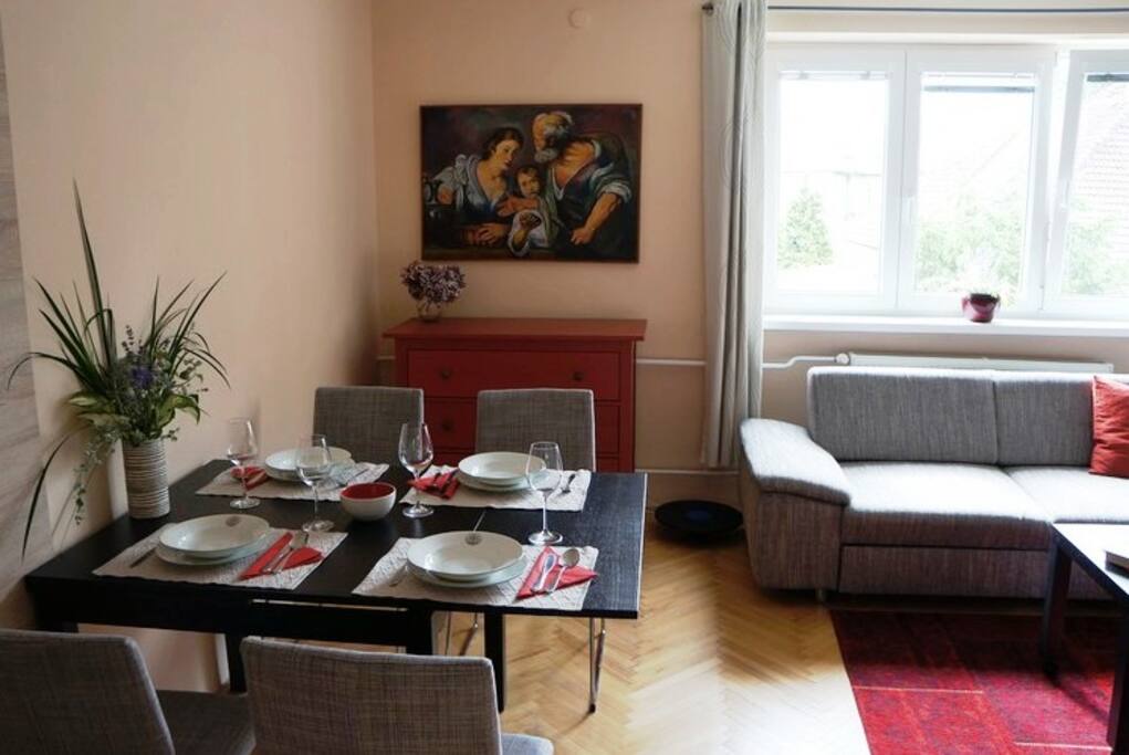 Living room with dining table