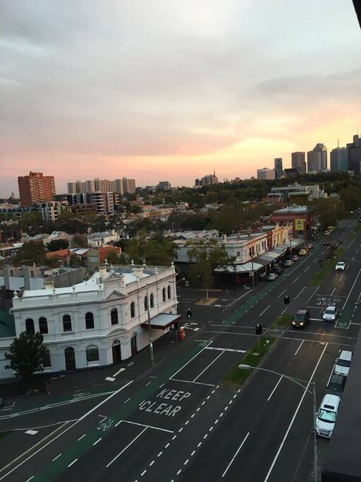 Balcony view toward city