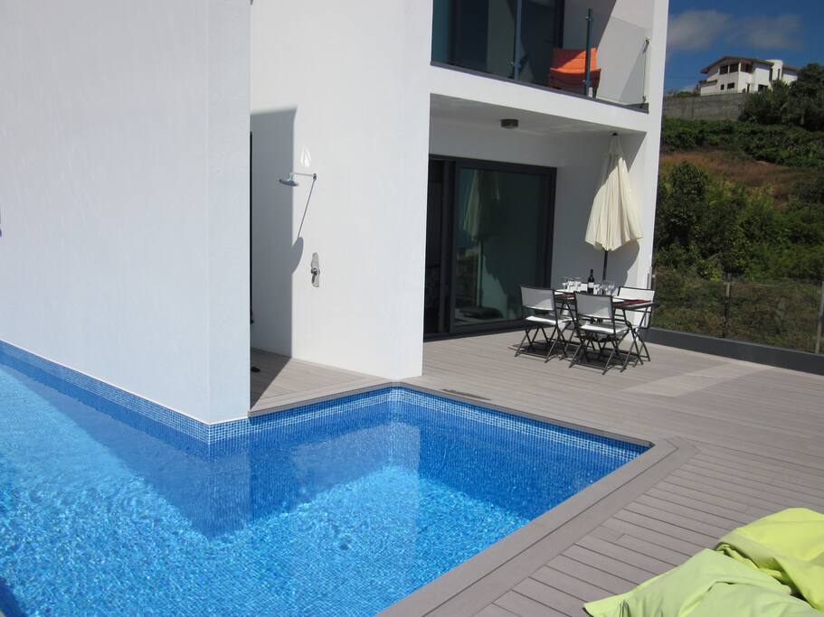 Sun, blue skies and blue Pool area