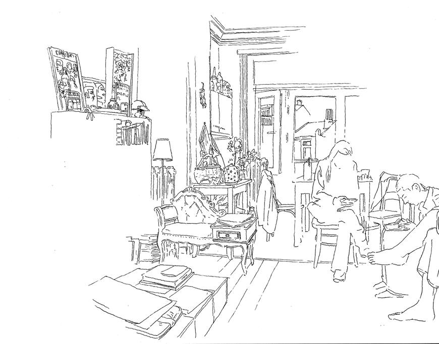 Dessin du salon et cuisine