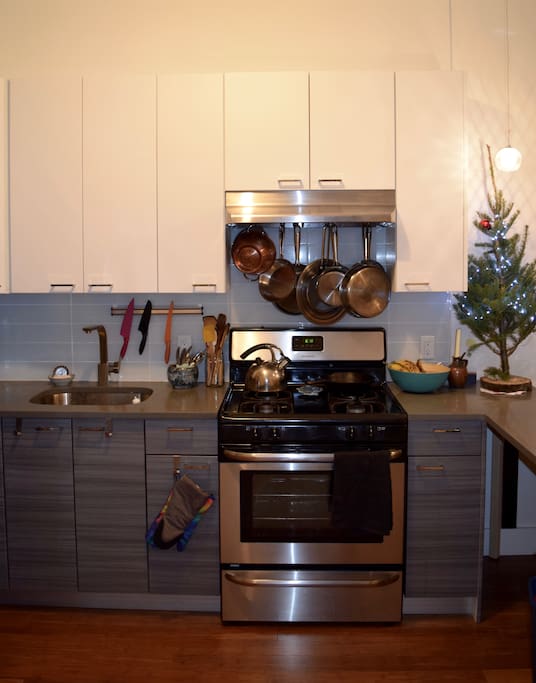 Modern kitchen with amenities.