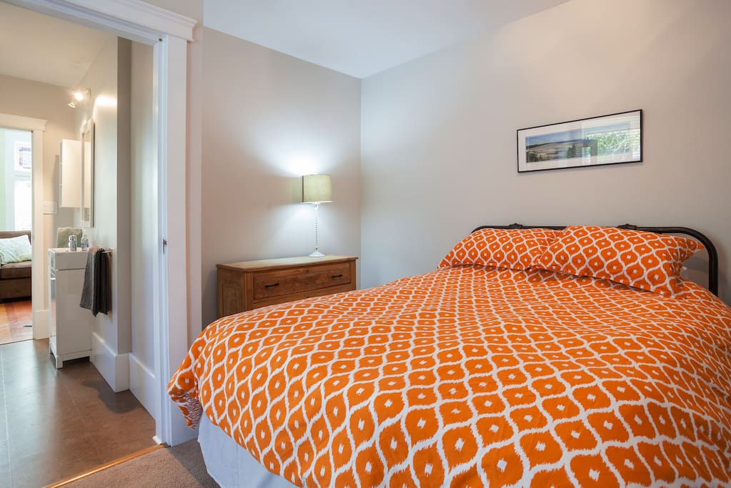 The bedroom has a new comfortable queen size bed, with a dresser and 2 closets.