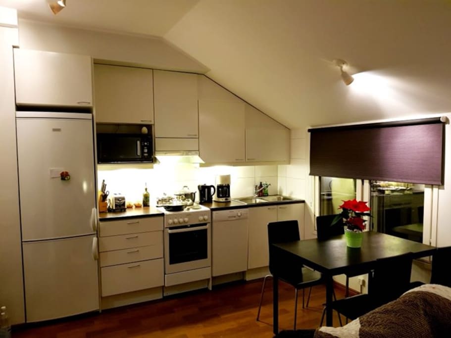 The kitchen includes fridge freezer, dishwasher, microwave, oven, coffee maker, water boiler, toaster, also including coffee, coffee paper, coffee sugar, sugar, tea, salt, black pepper, oil, kitchen paper(厨房包括冰箱冰柜,洗碗机,微波炉,烤箱,咖啡机,煮水机,烤面包机,免费提供咖啡,咖啡纸,糖,茶,盐,黑胡椒粉,油,厨房纸)