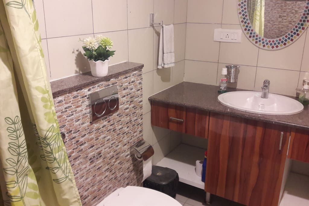 Common bath with hot shower