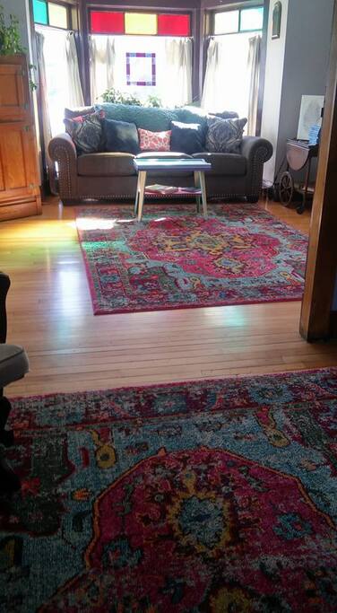 2 living spaces. Queen size (trampoline style...no bars) sofa.