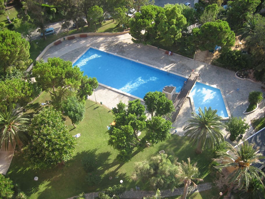 Vista de la piscina desde el apartamento. Swimming pool view from the apartment.