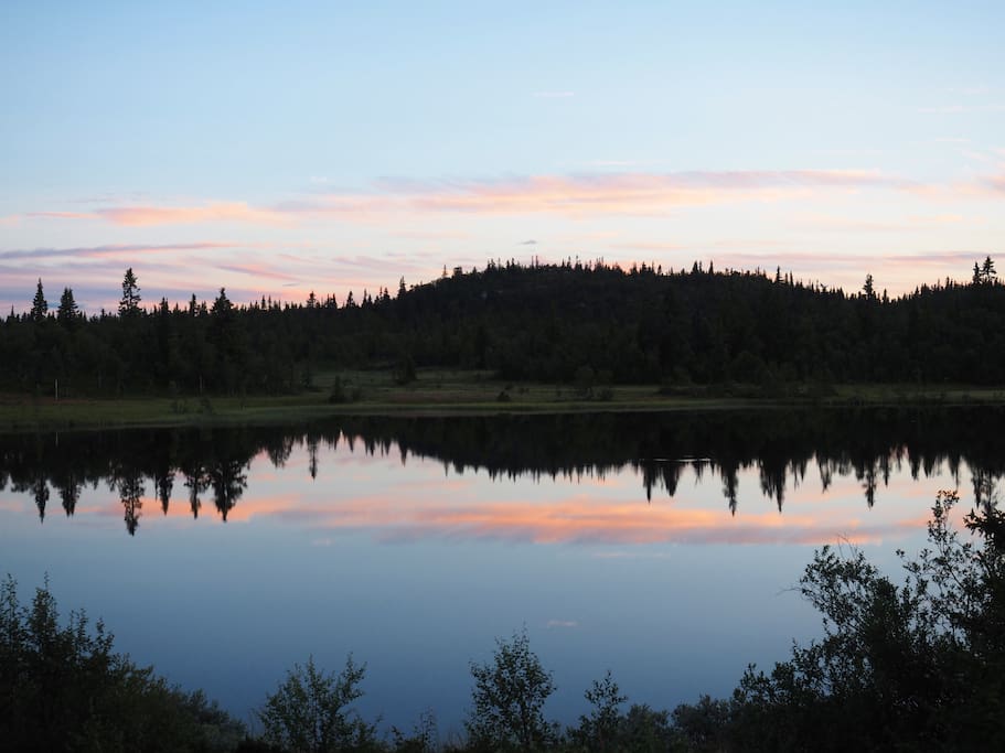 Total peacefulness on a summer evening. View from the cabin door.