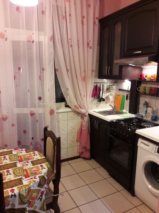 Modern kitchen appliances with washing machine