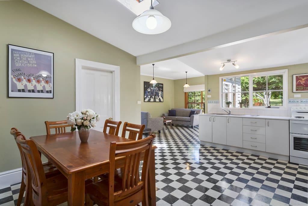 Open plan kitchen, dining and living