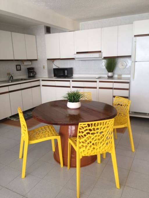 Full kitchen with all equipment you need and a great grocery store across the highway, so you are able to cook for yourself.