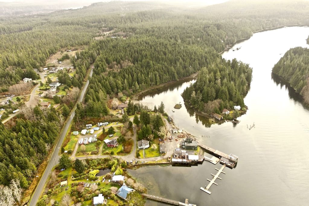 VIew from the sky with view of our moorage dock