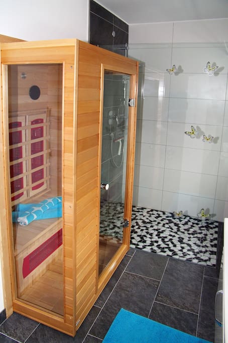 Badezimmer mit Infrarotkabine